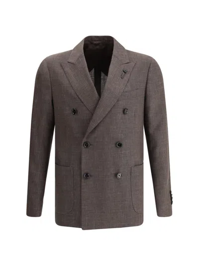 Lardini Blazer Jacket With Iconic Pin In Brown