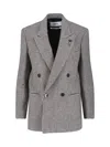 Lardini Double-breasted Houndstooth Blazer With Metal Logo Detail In Gray