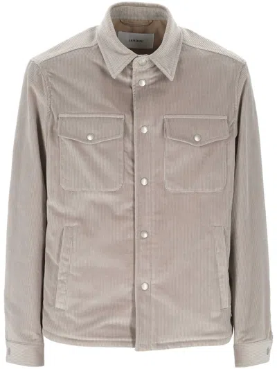 Lardini Long Sleeved Snapped Corduroy Overshirt In Neutral