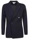 Lardini Double-breasted Knit Jacket In Blue