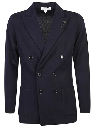 Lardini Double-breasted Jacket With Elegant Lapels And Unique Floral Pin Detail In Black