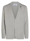 Lardini Crewneck Sweater With Notch Lapel And Patch Pockets In Gray