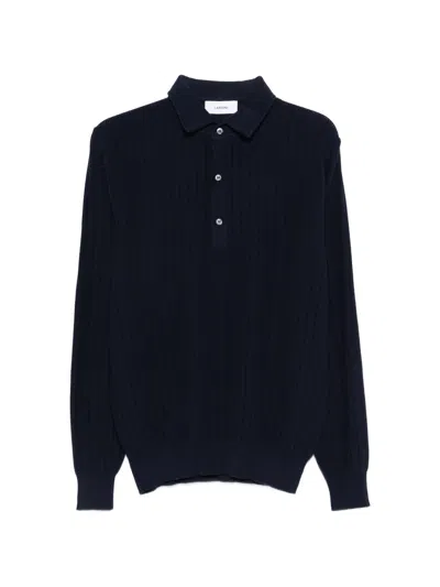 Lardini Knit Polo Shirt With Classic Collar And Three-button Placket In Blue