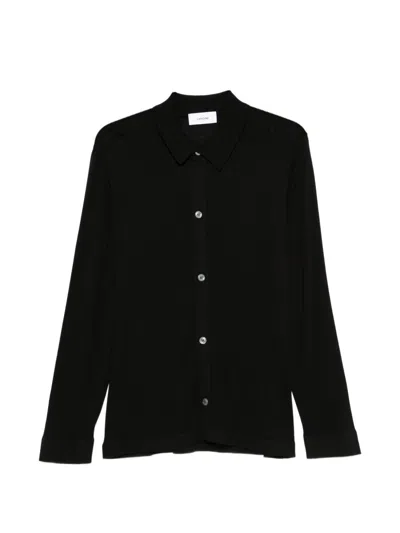 Lardini Knit Shirt With Buttons And Long Sleeve Collar In Black