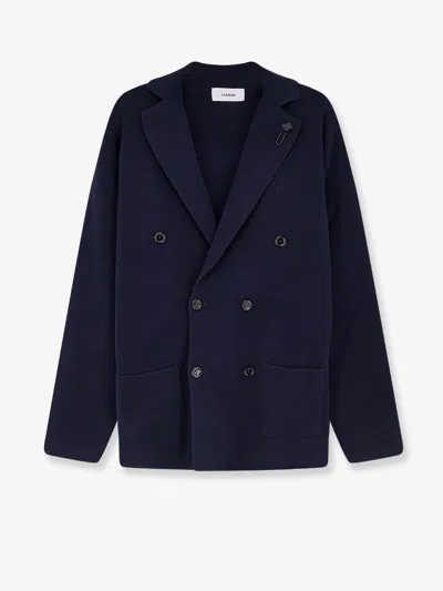 Lardini Double-breasted Knitted Blazer In Blue