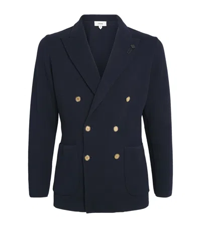 Lardini Knitted Double-breasted Blazer In Blue