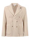 Lardini Double-breasted Knit Jacket With Textured Waffle Pattern In Neutral