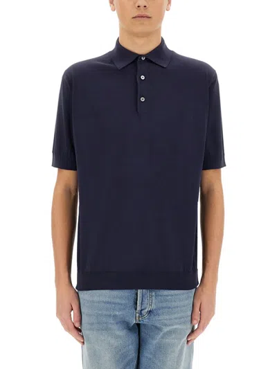 Lardini Knitted Polo With Collared Neckline In Blue