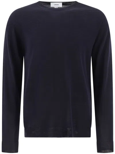 Lardini Knit Cotton Crewneck Sweater In Blue