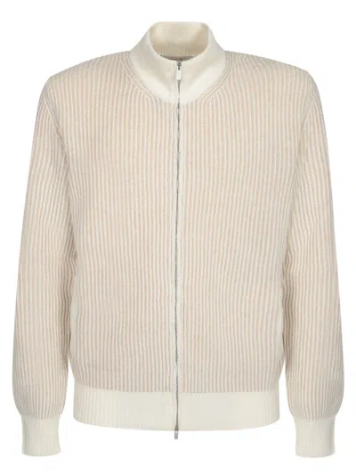 Lardini Striped Zip-up Cardigan In Neutral