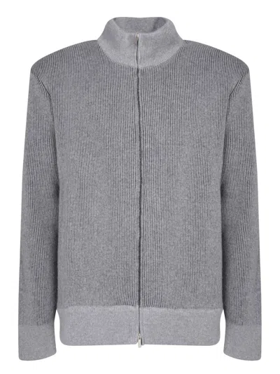 Lardini Knitwear With Ribbed Texture And Zip Closure In Grey