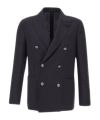 Lardini Herringbone-pattern Double-breasted Blazer In Blue