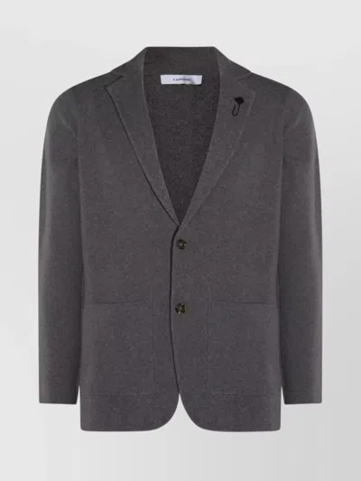 Lardini Lapel Pin Front Pockets Crewneck Jacket In Black