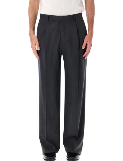 Lardini Pleated Stretch Wool Trousers In Gray