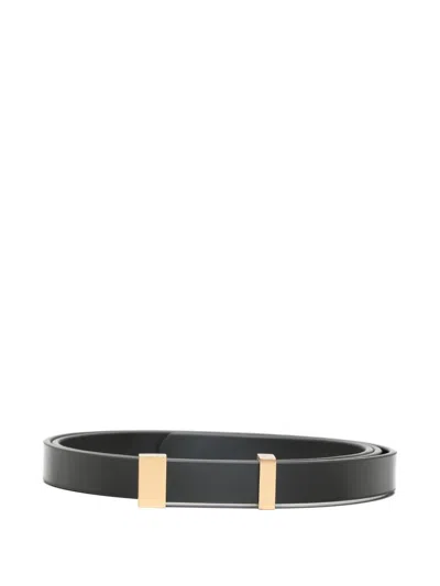 Lardini Leather Belt Adjustable Length Gold Tone Hardware In Black