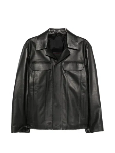 Lardini Leather Flap-pocket Jacket In Black