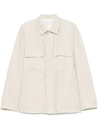 Lardini Light Beige Linen Shirt With Concealed Fastening In Neutrals