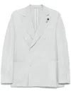 Lardini Linen Double-breasted Jacket Buttoned Cuffs In Light Blue