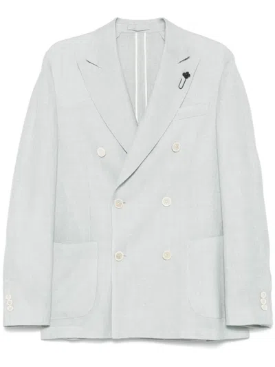 Lardini Light Blue Double-breasted Linen Jacket In White