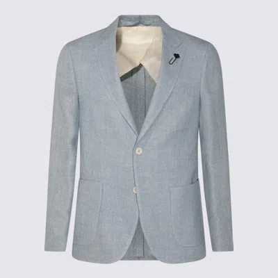 Lardini Light Blue Linen-wool Blend Blazer In Gray