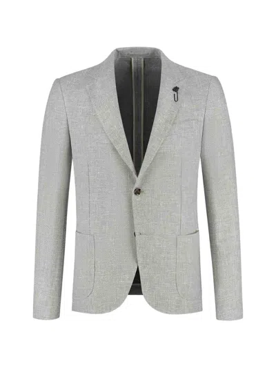Lardini Light Grey Buttoned Jacket With Patch Pockets And Pin Detail In Gray