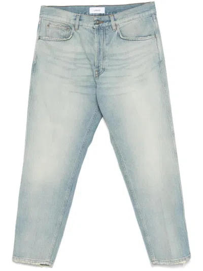Lardini Light Wash Relaxed Fit Jeans With Frayed Hems In Blue