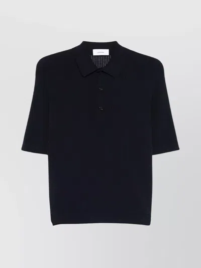 Lardini Lightweight Sheer Knit Polo Shirt In Black