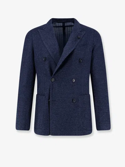 Lardini Liknit Double-breasted Blazer In Blue