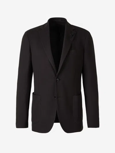 Lardini Linen And Cotton Blazer In Black