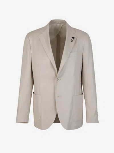 Lardini Linen And Viscose Blazer In Neutral