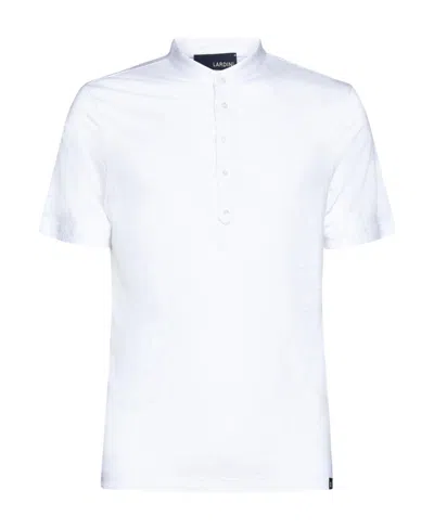 Lardini Linen Band Collar Polo Top In White
