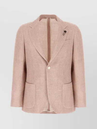 Lardini Linen Blend Blazer With Decorative Pin In Pink