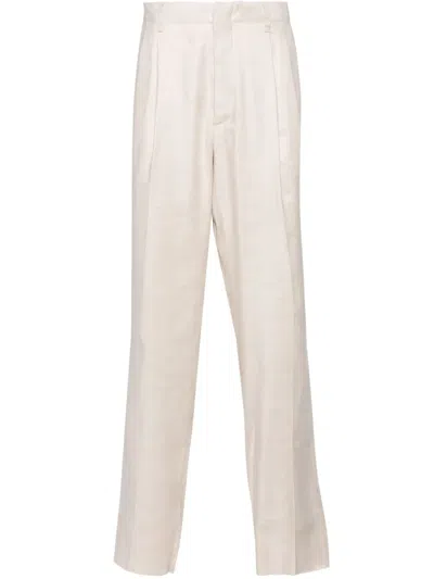 Lardini Linen-blend Tapered Trousers In Neutrals