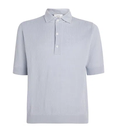 Lardini Linen-cotton Ribbed Polo Shirt In Blue