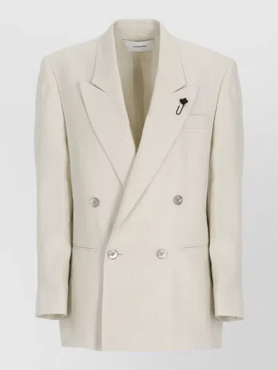 Lardini Linen Double Breasted Blazer Peak Lapel In White