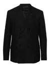 Lardini Linen Double-breasted Blazer With Lapel Pin In Black