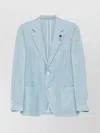 Lardini Linen Jacket With Front Patch Pockets In Blue