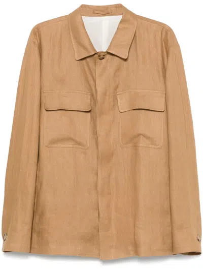 Lardini Linen Overshirt In Brown