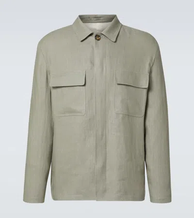 Lardini Linen Overshirt In Green