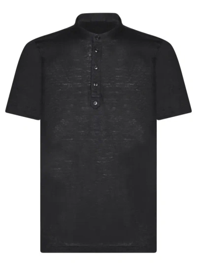 Lardini Linen Serafino Short Sleeve In Black