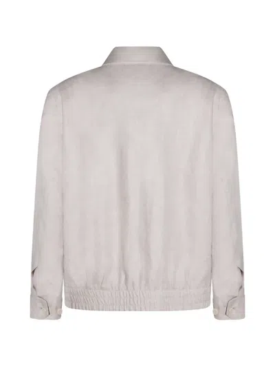 Lardini Sand Linen Casual Jacket In Gray