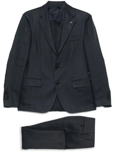 Lardini Linen Single-breasted Suit In Blue