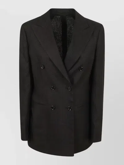 Lardini Linen Tailoring Jacket Structured Shoulders Peak Lapels In Black
