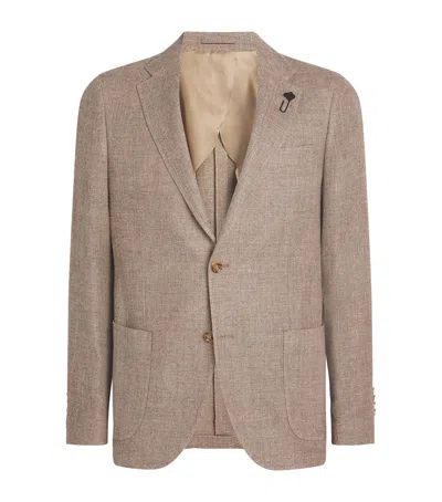 Lardini Linen-wool Patch Pocket Blazer In Brown