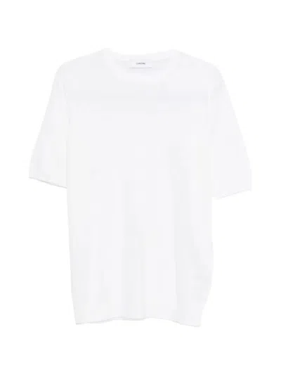 Lardini Linen-cotton Crew Neck Short-sleeve T-shirt With Ribbed Cuffs And Hem In White