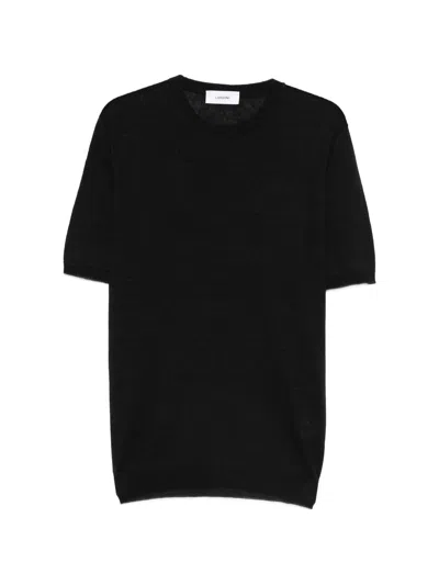 Lardini Linen-cotton Ribbed Crewneck T-shirt With Short Sleeves In Black