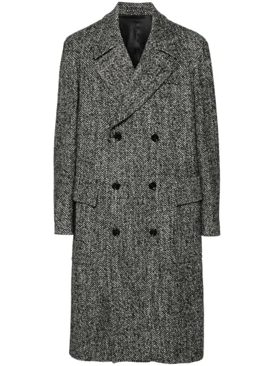 Lardini Herringbone Coat In Black