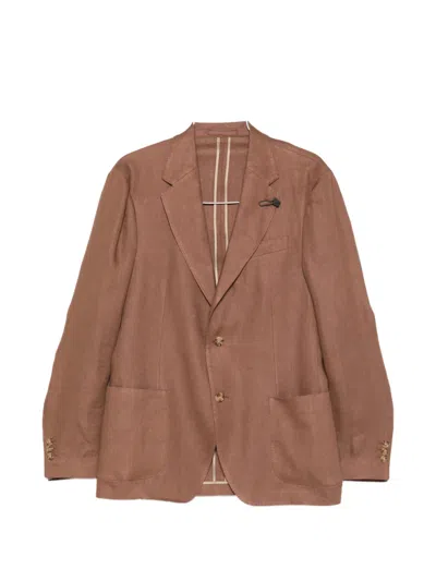 Lardini Logo-detail Single-breasted Suit In Brown