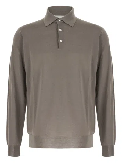 Lardini Long-sleeve Knitted Polo Shirt In Gray