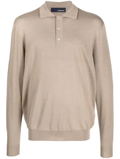 Lardini Long-sleeve Knitted Polo Shirt In Neutrals